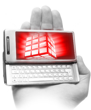 Telefon w ręku wyświetlający  prezentacje multimedialne