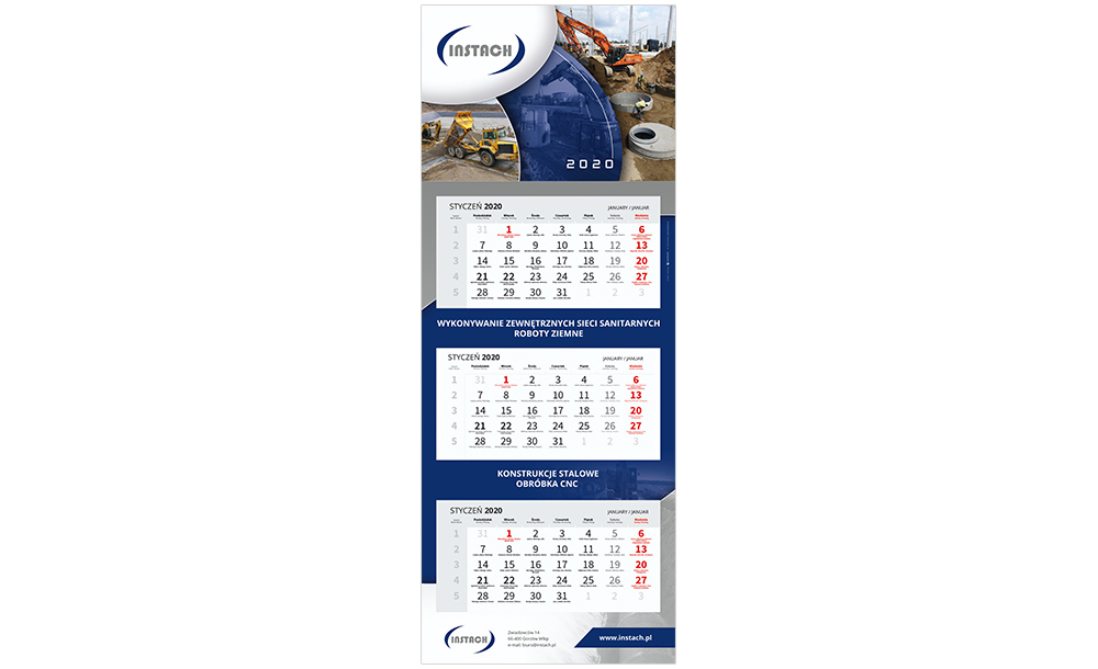 Kalendarze trójdzielne Instach