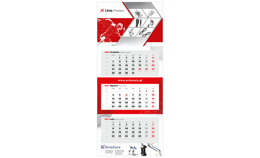 Kalendarze trójdzielne Ortocare