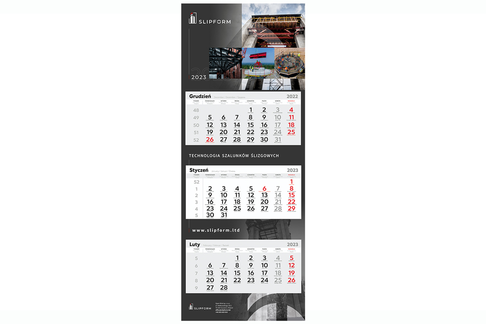 Kalendarze trójdzielne Slipform